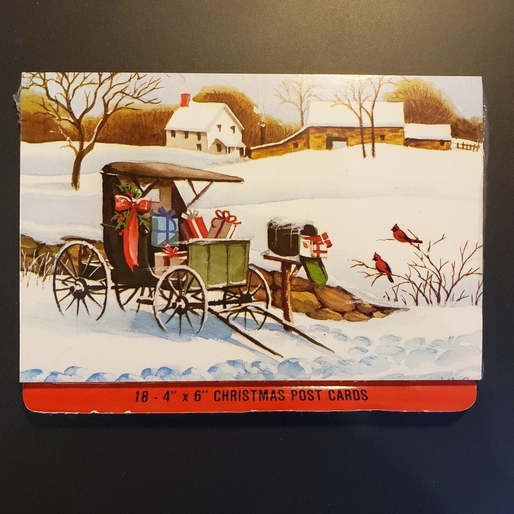 Vintage Conimar Christmas Postcards Farm Barn Carriage Cardinals NEW Lot of 18